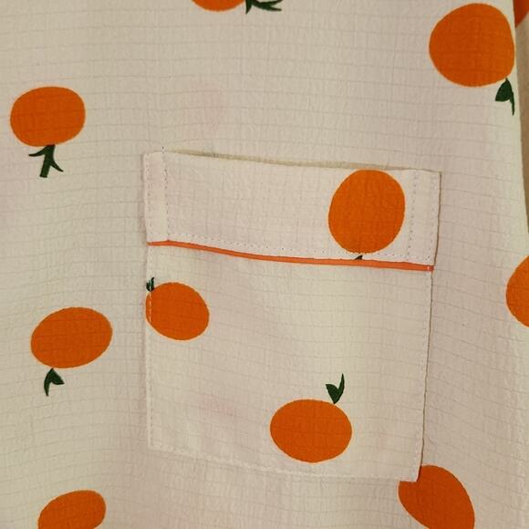 Womens Cream Textured Button Up Short Sleeve Shirt Size XL Oranges Lightweight - Picture 5 of 9